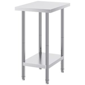 Stainless Steel Prep Table, 24 x 18 x 34 Inch, 640 lbs Load Capacity, Heavy Duty Metal Worktable with 3 Adjustable Height Levels, Commercial Workstation for Kitchen Garage Restaurant Backyard