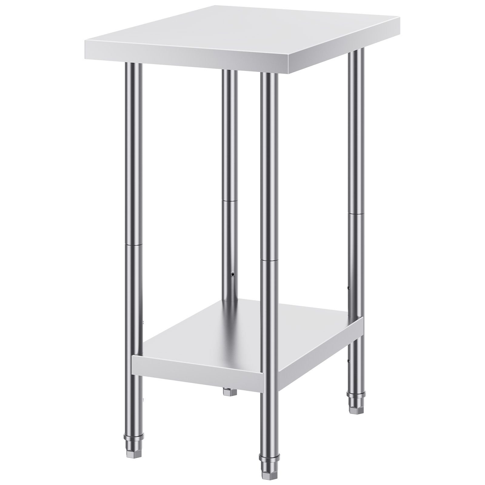 stainless steel prep table, 24 x 18 x 34 inch, 640 lbs load capacity, heavy duty metal worktable with 3 adjustable height levels, commercial workstation for kitchen garage restaurant backyard