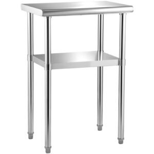 stainless steel prep table, 24 x 18 x 36 inch, 600lbs load capacity heavy duty metal worktable with adjustable undershelf & feet, commercial workstation for kitchen restaurant garage backyard