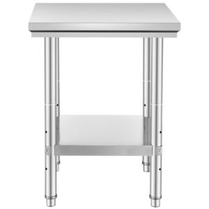 stainless steel prep table, 24 x 24 x 31 inch, 700 lbs load capacity, heavy duty metal worktable with 3 adjustable height levels, commercial workstation for kitchen garage restaurant backyard