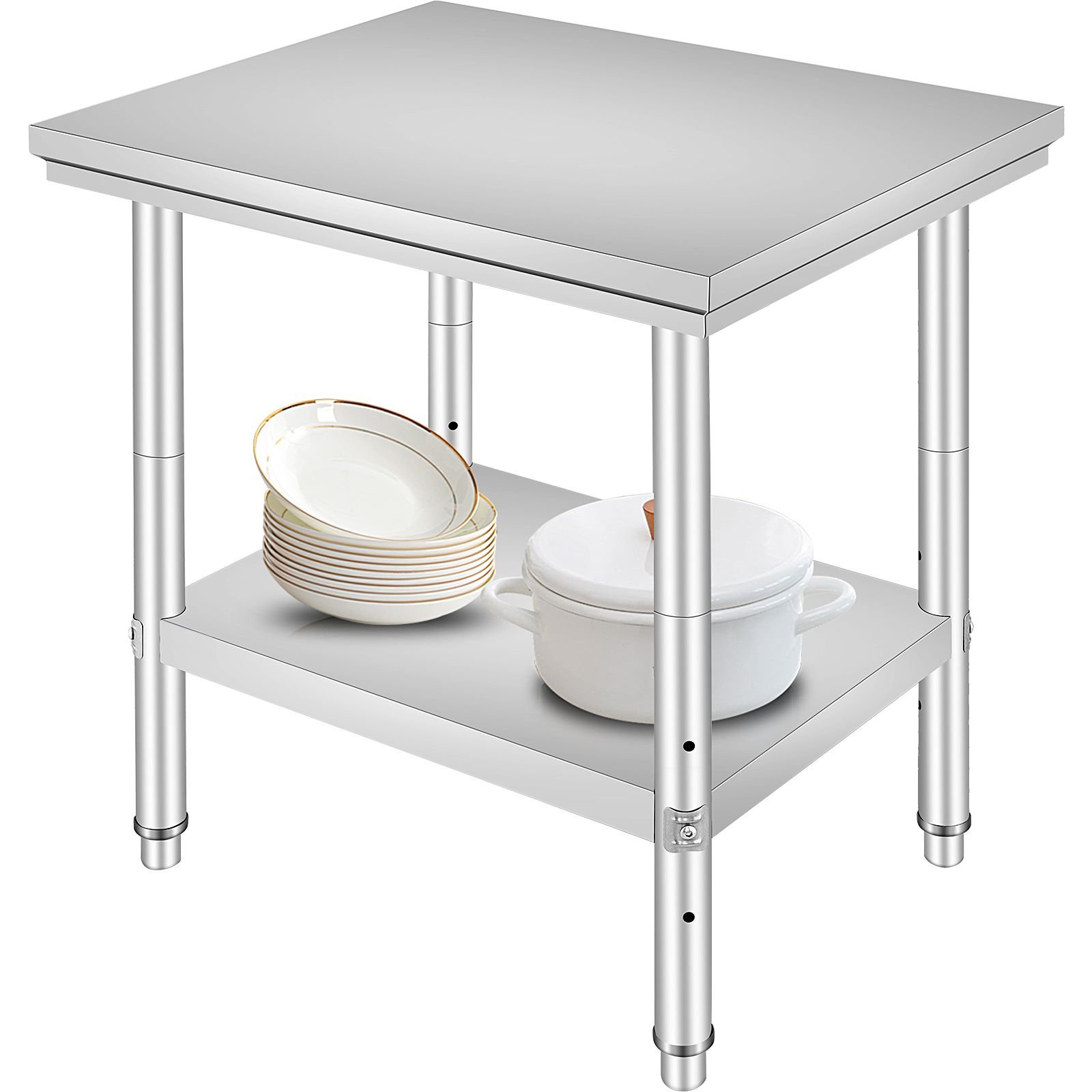 stainless steel prep table, 24 x 30 x 31 inch, 700 lbs load capacity, heavy duty metal worktable with 3 adjustable height levels, commercial workstation for kitchen garage restaurant backyard