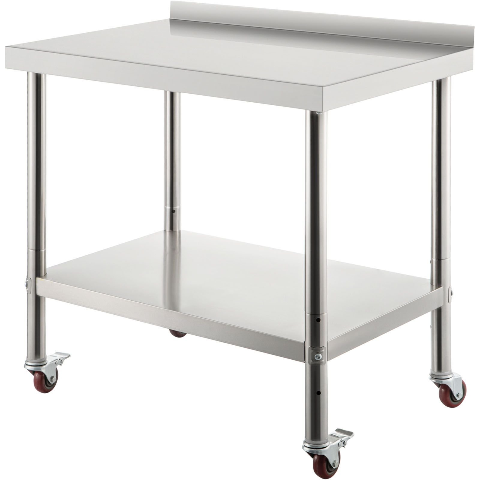 stainless steel prep table, 30 x 24 x 35 inch, 440lbs load capacity heavy duty metal worktable with backsplash adjustable undershelf & 4 casters, commercial workstation for kitchen restaurant