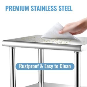 stainless steel prep table, 30 x 30 x 36 inch, 800lbs load capacity heavy duty metal worktable with adjustable undershelf & feet, commercial workstation for kitchen garage restaurant backyard