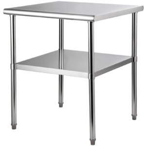 stainless steel prep table, 30 x 30 x 36 inch, 800lbs load capacity heavy duty metal worktable with adjustable undershelf & feet, commercial workstation for kitchen garage restaurant backyard