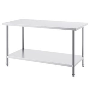 Stainless Steel Prep Table, 30 x 60 x 34 Inch, 910 lbs Load Capacity, Heavy Duty Metal Worktable with 3 Adjustable Height Levels, Commercial Workstation for Kitchen Garage Restaurant Backyard