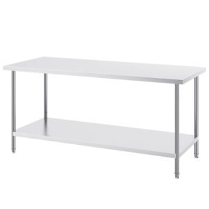 Stainless Steel Prep Table, 30 x 72 x 34 Inch, 920 lbs Load Capacity, Heavy Duty Metal Worktable with 3 Adjustable Height Levels, Commercial Workstation for Kitchen Garage Restaurant Backyard