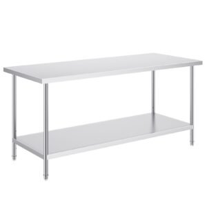 stainless steel prep table, 30 x 72 x 34 inch, 920 lbs load capacity, heavy duty metal worktable with 3 adjustable height levels, commercial workstation for kitchen garage restaurant backyard