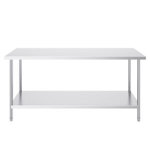 stainless steel prep table, 30 x 72 x 34 inch, 920 lbs load capacity, heavy duty metal worktable with 3 adjustable height levels, commercial workstation for kitchen garage restaurant backyard