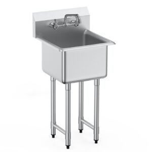 Stainless Steel Prep & Utility Sink, 1 Compartment Free Standing Small Sink Include Faucet & legs, 18"x41" Commercial Single Bowl Sinks for Garage, Restaurant, Kitchen, Laundry