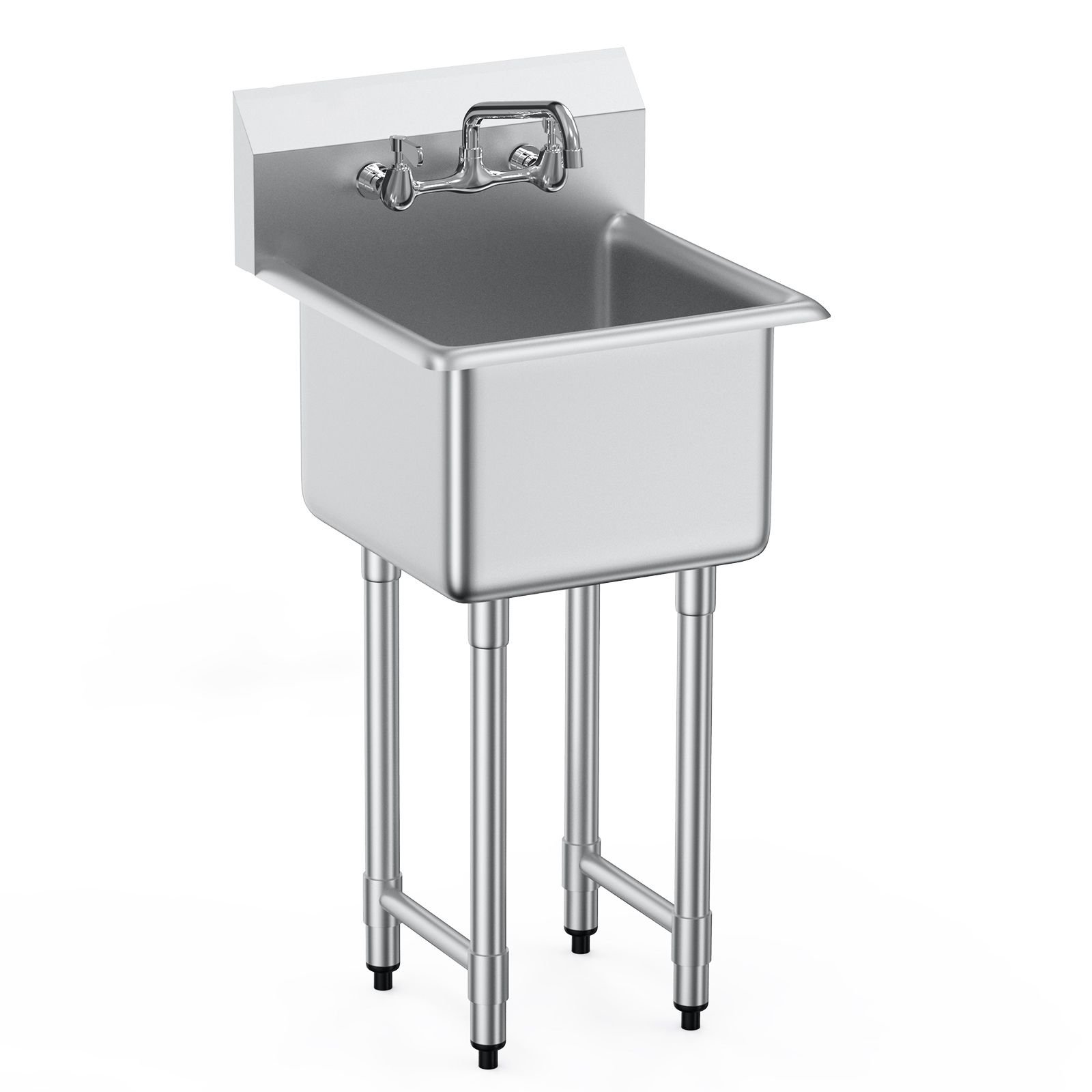stainless steel prep & utility sink, 1 compartment free standing small sink include faucet & legs, 18"x41" commercial single bowl sinks for garage, restaurant, kitchen, laundry