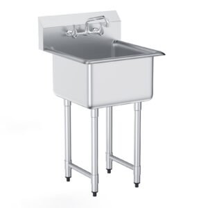 stainless steel prep & utility sink, 1 compartment free standing small sink include faucet & legs, 21"x41" commercial single bowl sinks for garage, restaurant, kitchen, laundry