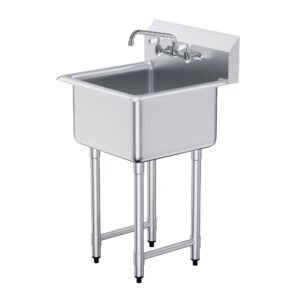 Stainless Steel Prep & Utility Sink, 1 Compartment Free Standing Small Sink Include Faucet & legs, 21"x41" Commercial Single Bowl Sinks for Garage, Restaurant, Kitchen, Laundry