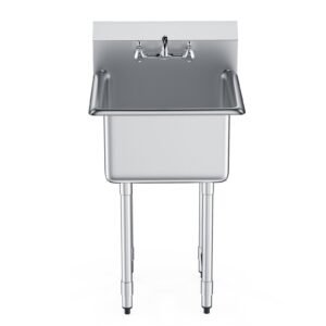 stainless steel prep & utility sink, 1 compartment free standing small sink include faucet & legs, 21"x41" commercial single bowl sinks for garage, restaurant, kitchen, laundry