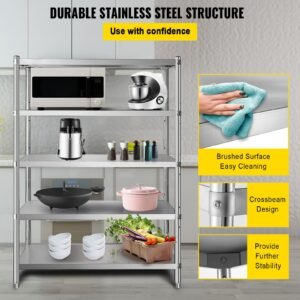stainless steel shelves 48x18.5 inch 5 tier adjustable shelf storage unit stainless steel rack shelving heavy duty shelving for kitchen commercial office garage storage 330lb per shelf