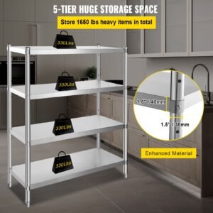 stainless steel shelving 46.8x18.5 inch 4 tier adjustable shelf storage unit stainless steel heavy duty shelving for kitchen commercial office garage storage 330lb per shelf