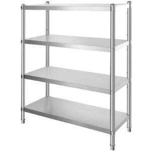 Stainless Steel Shelving 46.8x18.5 Inch 4 Tier Adjustable Shelf Storage Unit Stainless Steel Heavy Duty Shelving for Kitchen Commercial Office Garage Storage 330lb Per Shelf