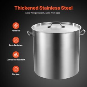stainless steel stockpot, 100 quart large cooking pots, cookware sauce pot with basket, lid, and handle, heavy duty commercial grade stock pot, sanding treatment, for large groups events silver