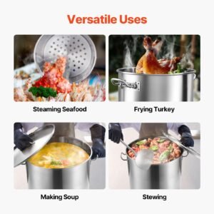 stainless steel stockpot, 100 quart large cooking pots, cookware sauce pot with basket, lid, and handle, heavy duty commercial grade stock pot, sanding treatment, for large groups events silver