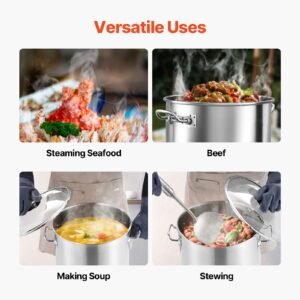 stainless steel stockpot, 24 quart cooking pots, cookware sauce pot with lid, and handle, heavy duty commercial grade stock pot, sanding treatment, for steaming boiling or frying silver