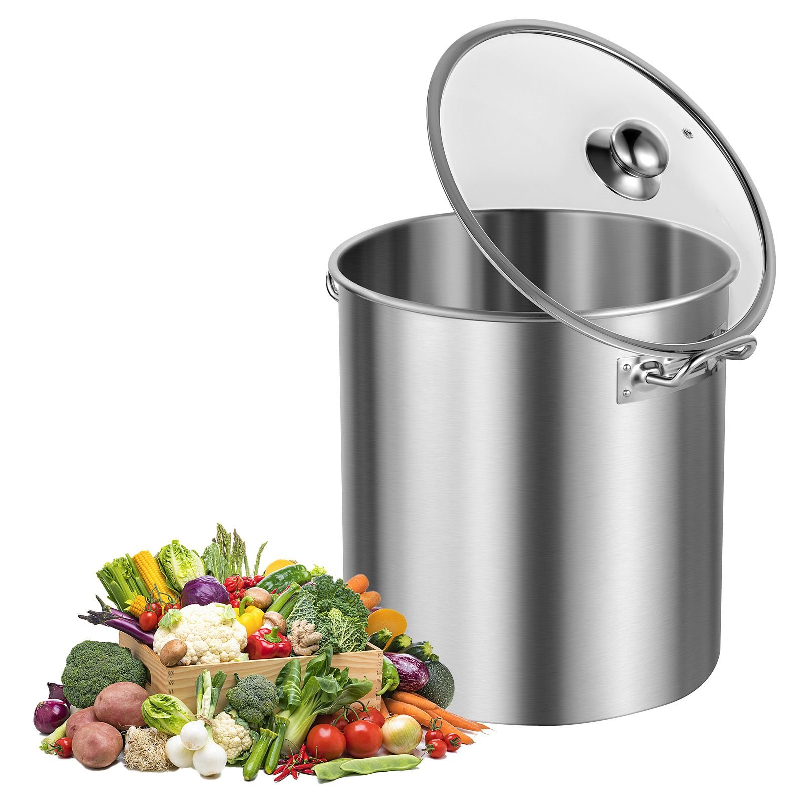 stainless steel stockpot, 24 quart cooking pots, cookware sauce pot with lid, and handle, heavy duty commercial grade stock pot, sanding treatment, for steaming boiling or frying silver