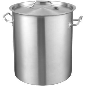 Stainless Steel Stockpot, 42 Quart Large Cooking Pots, Cookware Sauce Pot with Basket, Lid, and Handle, Heavy Duty Commercial Grade Stock Pot, Sanding Treatment, for Large Groups Events Silver