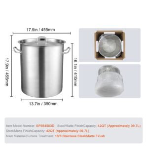 stainless steel stockpot, 42 quart large cooking pots, multipurpose cookware sauce pot with lid & handle, heavy duty commercial grade stock pot, sanding treatment, for large groups events silver