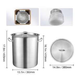 stainless steel stockpot, 42 quart large cooking pots, multipurpose cookware sauce pot with lid & handle, heavy duty commercial grade stock pot, sanding treatment, for large groups events silver