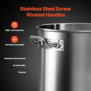 stainless steel stockpot, 53 quart large cooking pots, cookware sauce pot with lid, and handle, heavy duty commercial grade stock pot, sanding treatment, for large groups events silver