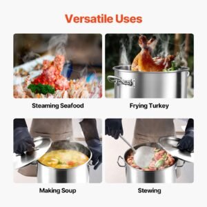 stainless steel stockpot, 53 quart large cooking pots, cookware sauce pot with lid, and handle, heavy duty commercial grade stock pot, sanding treatment, for large groups events silver