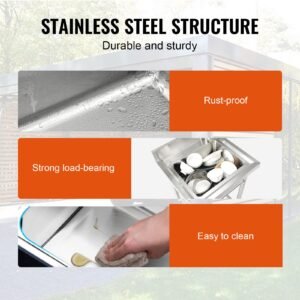 Stainless Steel Utility Sink, 1 Compartment Free Standing Small Sink Include Faucet & legs, 16 x 13 x 8.7 in Commercial Single Bowl Sinks for Garage, Restaurant, Kitchen, Laundry