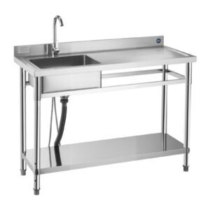 stainless steel utility sink, free standing single bowl commercial kitchen sink with faucet, utility right basin workbench with hot & cold water pipe for garage restaurant laundry, 47x19.7x37 in