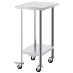 Stainless Steel Work Table 24 x 18 x 38 Inch, with 4 Wheels, 3 Adjustable Height Levels, Heavy Duty Food Prep Worktable for Commercial Kitchen Restaurant, Silver