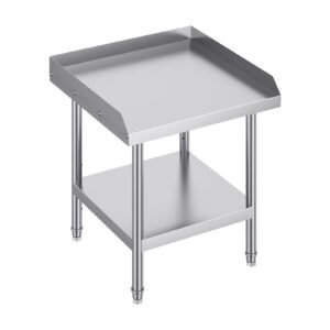 stainless steel work table, 24 x 24 x 26 inch commercial food prep worktable, 3 sided backsplash heavy duty prep worktable, metal work table with adjustable height for restaurant home hotel