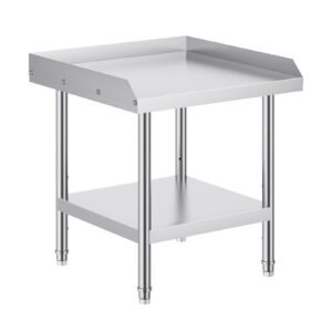 stainless steel work table, 24 x 24 x 26 inch commercial food prep worktable, 3 sided backsplash heavy duty prep worktable, metal work table with adjustable height for restaurant home hotel