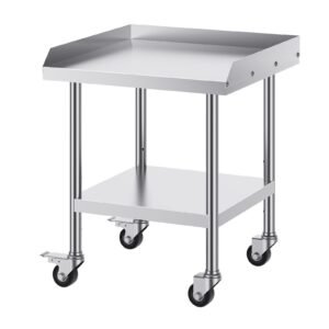 stainless steel work table, 24 x 24 x 30 inch commercial food prep worktable with 4 wheels, casters, 3 sided backsplash heavy duty prep worktable, metal work table for restaurant home hotel