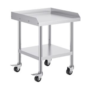 Stainless Steel Work Table, 24 x 24 x 30 Inch Commercial Food Prep Worktable with 4 Wheels, Casters, 3-Sided Backsplash Heavy Duty Prep Worktable, Metal Work Table for Restaurant Home Hotel