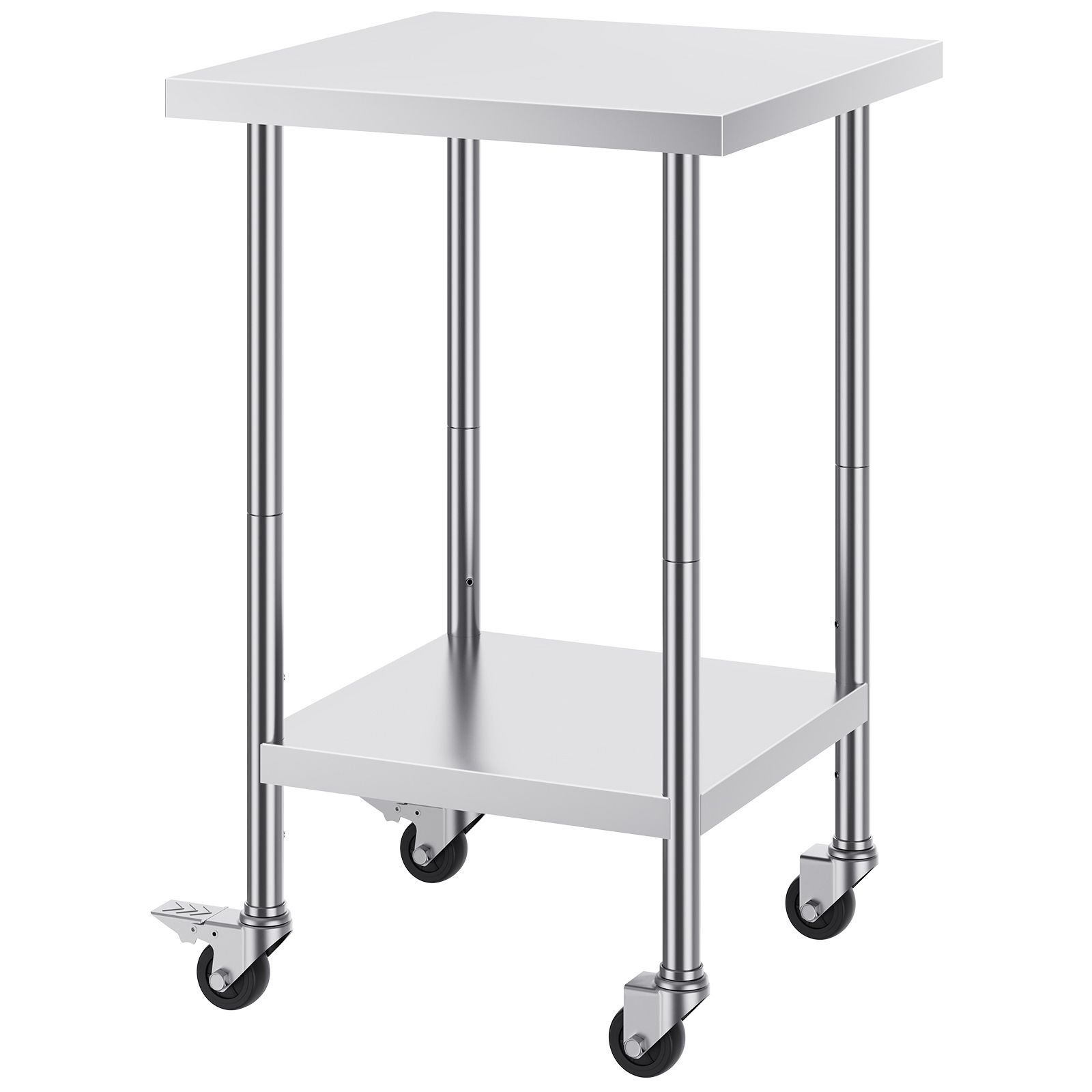 stainless steel work table 24 x 24 x 38 inch, 700 lbs load capacity with 4 wheels, 3 adjustable height levels, heavy duty food prep worktable for commercial kitchen restaurant, silver
