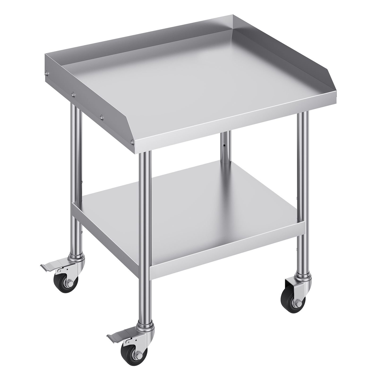 stainless steel work table, 24 x 28 x 30 inch commercial food prep worktable with 4 wheels, casters, 3 sided backsplash heavy duty prep worktable, metal work table for restaurant home hotel