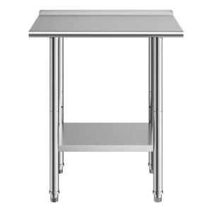 Stainless Steel Work Table, 24x30 Inch Food Prep Table with Backsplash, Commercial Kitchen Workstation with Adjustable Undershelf, Metal Heavy Duty Utility Worktable, for Restaurant Home Outdoor