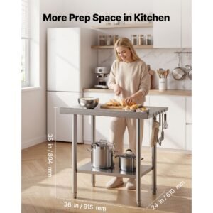 stainless steel work table, 24x36 inch food prep table with backsplash, commercial kitchen workstation with adjustable undershelf, metal heavy duty utility worktable, for restaurant home outdoor