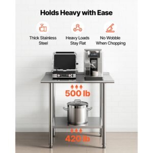 stainless steel work table, 24x36 inch food prep table with backsplash, commercial kitchen workstation with adjustable undershelf, metal heavy duty utility worktable, for restaurant home outdoor