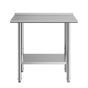 Stainless Steel Work Table, 24x36 Inch Food Prep Table with Backsplash, Commercial Kitchen Workstation with Adjustable Undershelf, Metal Heavy Duty Utility Worktable, for Restaurant Home Outdoor