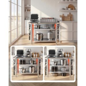 stainless steel work table, 24x48 inch food prep table with 2 shelves and backsplash, commercial kitchen workstation, metal heavy duty utility worktable, for restaurant home hotel garage outdoor