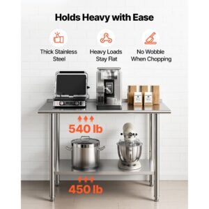 stainless steel work table, 24x48 inch food prep table with backsplash, commercial kitchen workstation with adjustable undershelf, metal heavy duty utility worktable, for restaurant home outdoor
