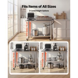 stainless steel work table, 24x48 inch food prep table with wheels, commercial kitchen workstation with adjustable undershelf, metal heavy duty utility worktable, for restaurant home outdoor