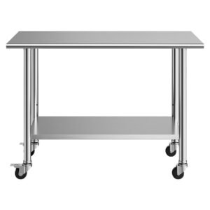 Stainless Steel Work Table, 24x48 inch Food Prep Table with Wheels, Commercial Kitchen Workstation with Adjustable Undershelf, Metal Utility Worktable, for Restaurant Home Outdoor