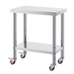 stainless steel work table 30 x 18 x 34 inch, 700 lbs load capacity with 4 wheels, 3 adjustable height levels, heavy duty food prep worktable for commercial kitchen restaurant, silver