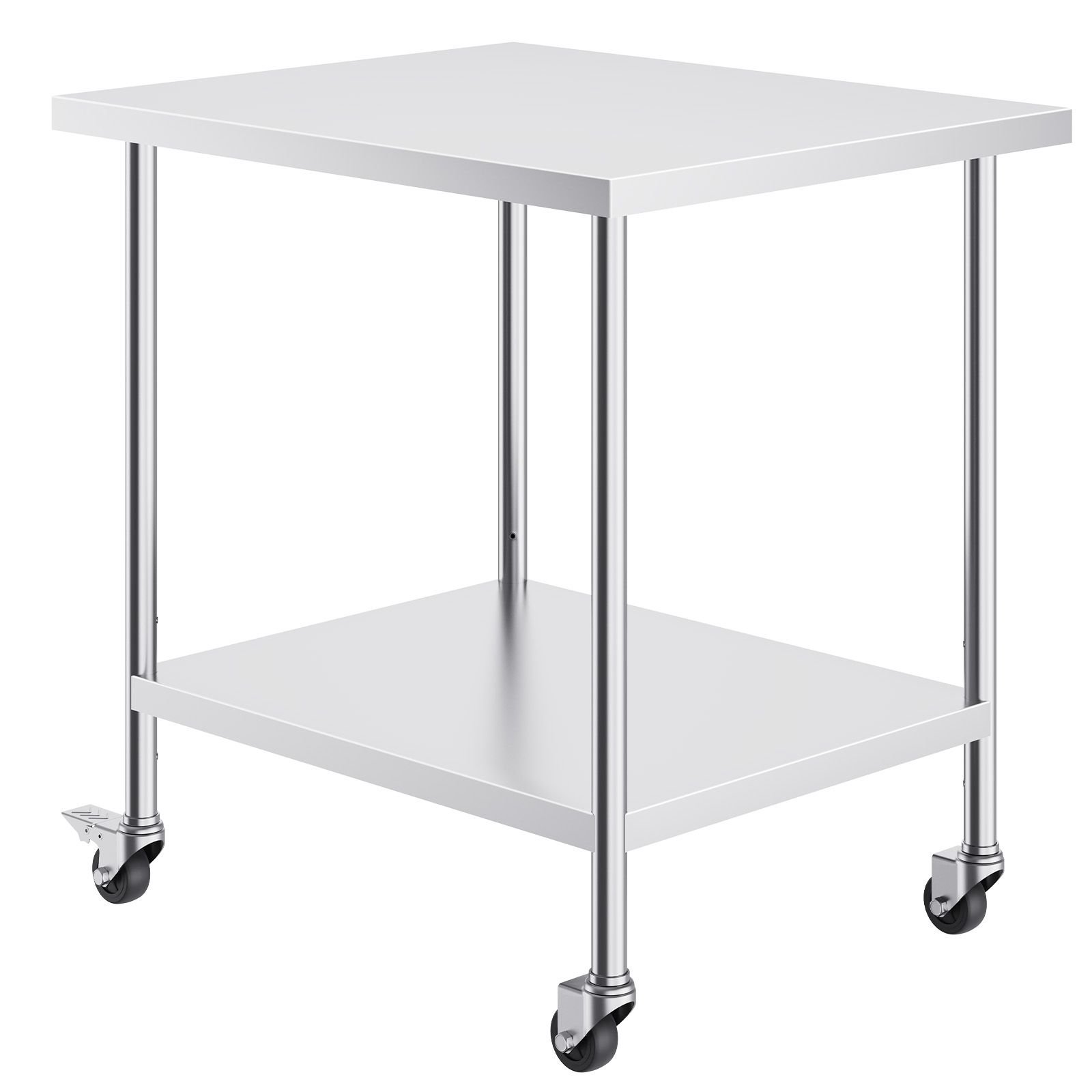 stainless steel work table 30 x 18 x 38 inch, with 4 wheels, 3 adjustable height levels, heavy duty food prep worktable for commercial kitchen restaurant, silver