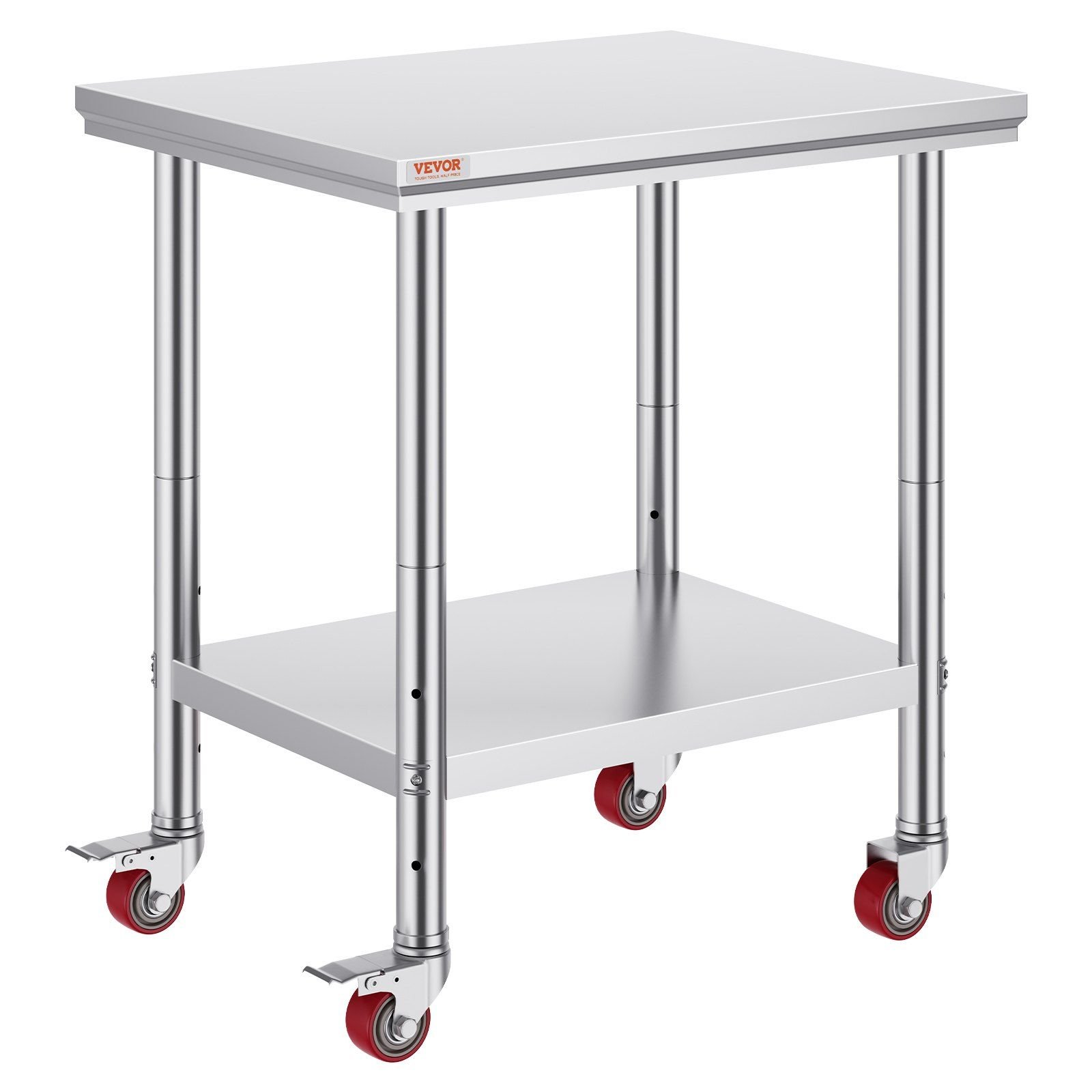 stainless steel work table 30 x 24 x 33 inch, 700 lbs load capacity with 4 wheels, 3 adjustable height levels, heavy duty food prep worktable for commercial kitchen restaurant, silver