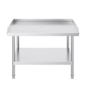 stainless steel work table, 30 x 36 x 26 inch commercial food prep worktable, 3 sided backsplash heavy duty prep worktable, metal work table with adjustable height for restaurant home hotel
